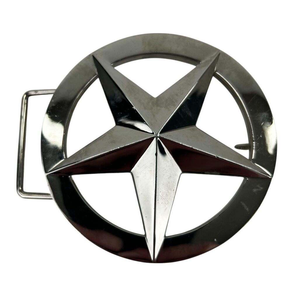 Circle and Star Silver Tone Belt Buckle